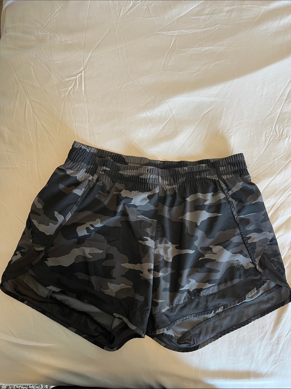 Athleta Black and Gray Camo Running Shorts